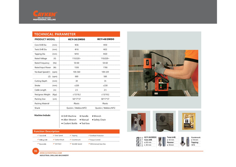 Cayken Magnetic Core Drill KCY-48/2WDO | Model: MD-KCY48/2WDO Magnetic Core Drill Cayken 