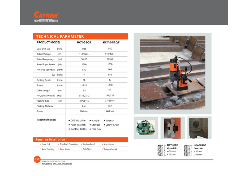 Cayken Magnetic Drill 35mm Auto Feeding | Model: MD-KCY35QE, MD-KCY50/2QE Magnetic Drill Cayken 