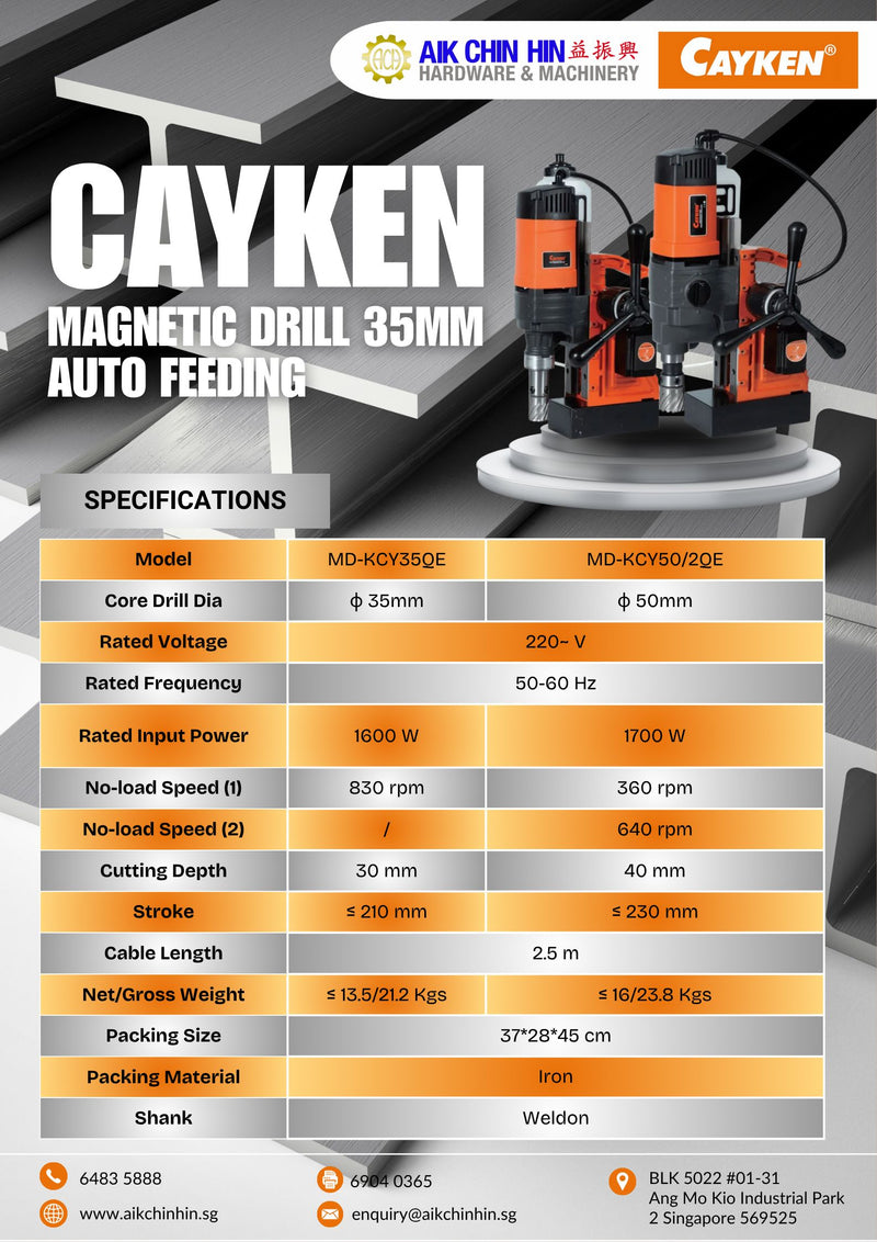 Cayken Magnetic Drill 35mm Auto Feeding | Model: MD-KCY35QE, MD-KCY50/2QE Magnetic Drill Cayken 