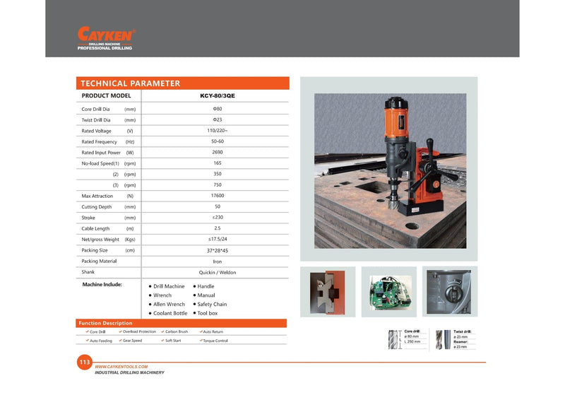 Cayken Magnetic Drill 80mm With Auto Feeding | Model: MD-KCY80/3QE Magnetic Drill Cayken 