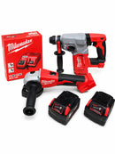 【Combo A】 Milwaukee 18V Combo 26mm (SDS-PLUS Hammer + 100mm Grinder) + 2 X 5.0AH Battery + 1 Charger | Model: MIL-M18-BRUSHLESS-KIT SDS Plus Hammer Milwaukee 