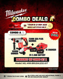 【Combo A】 Milwaukee 18V Combo 26mm (SDS-PLUS Hammer + 100mm Grinder) + 2 X 5.0AH Battery + 1 Charger | Model: MIL-M18-BRUSHLESS-KIT SDS Plus Hammer Milwaukee 