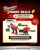 Milwaukee 18V impact driver and percussion drill in a combo kit with two 5.0Ah batteries and charger, Model MIL-M18-JOBSITE-KIT.