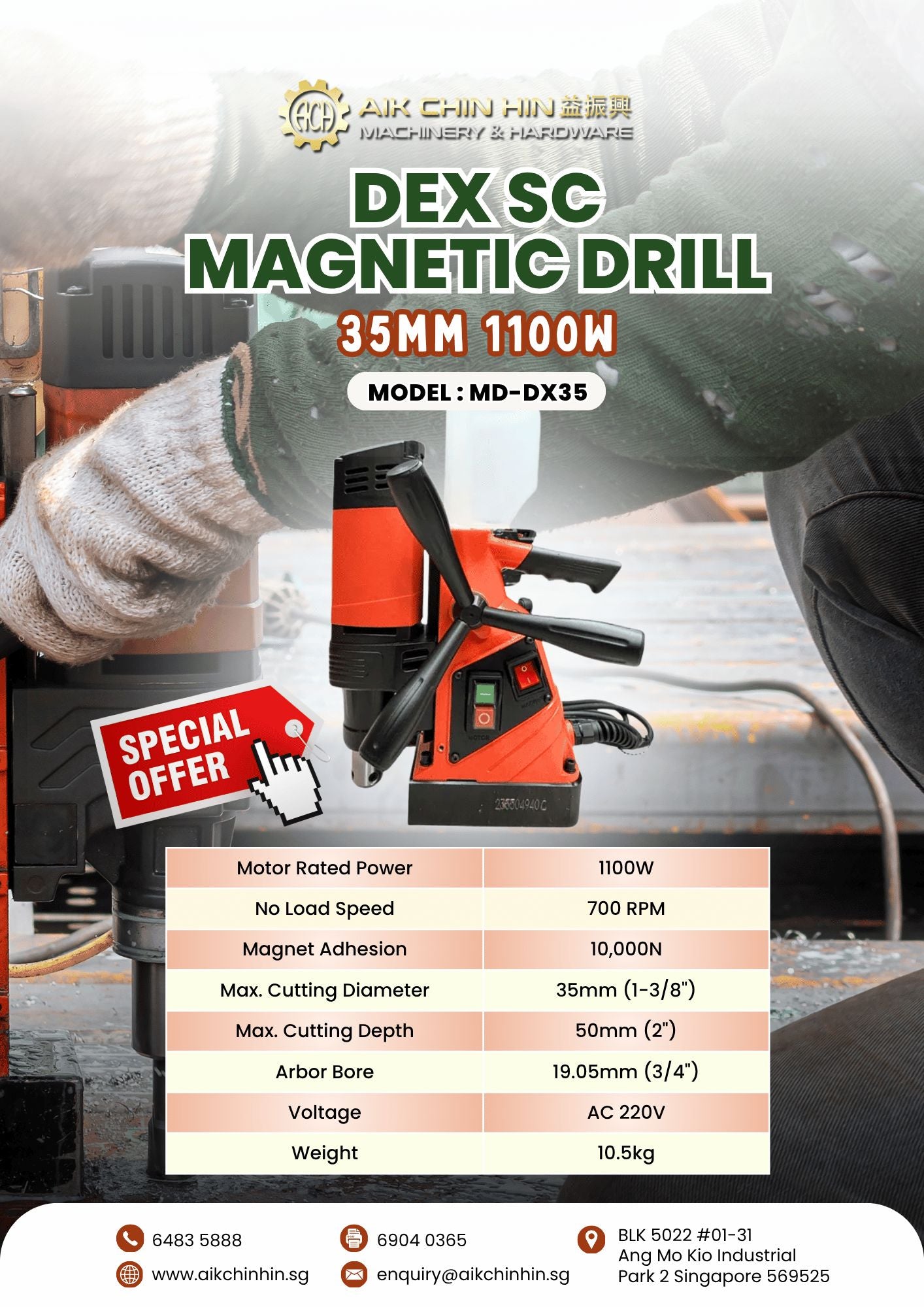 DEX SC Magnetic Drill 35mm 1100W #DX-35 | Model: MD-DX35