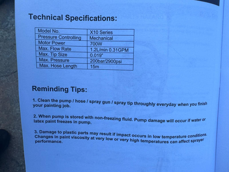 DP Airless Paint Sprayer 1.5L/Min 200 Bar 700W C/W 7.5m Pressure Hose | Model: AS-DP-X10 Airless Paint Sprayer DP 