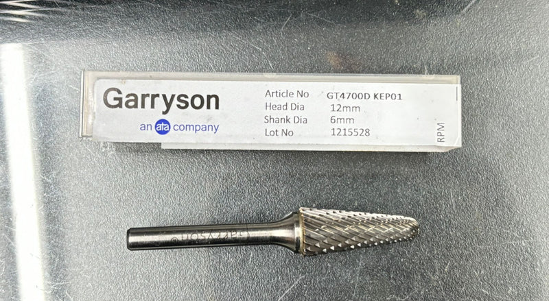 Garryson Carbide Burr Gt4700D Head Dia=12Mm Shank Dia=6Mm | Model : BUR-GT4700D Garryson 