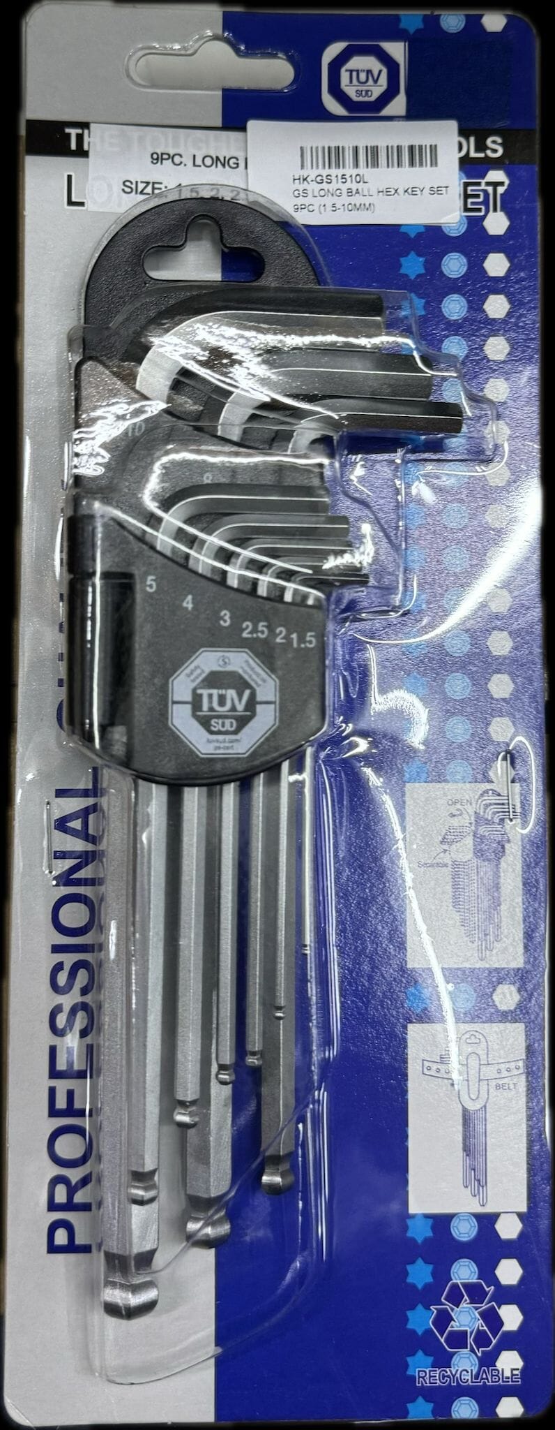 GS Long Ball Hex Key Set 9Pc (1.5-10Mm) | Model : HK-GS1510L GS 