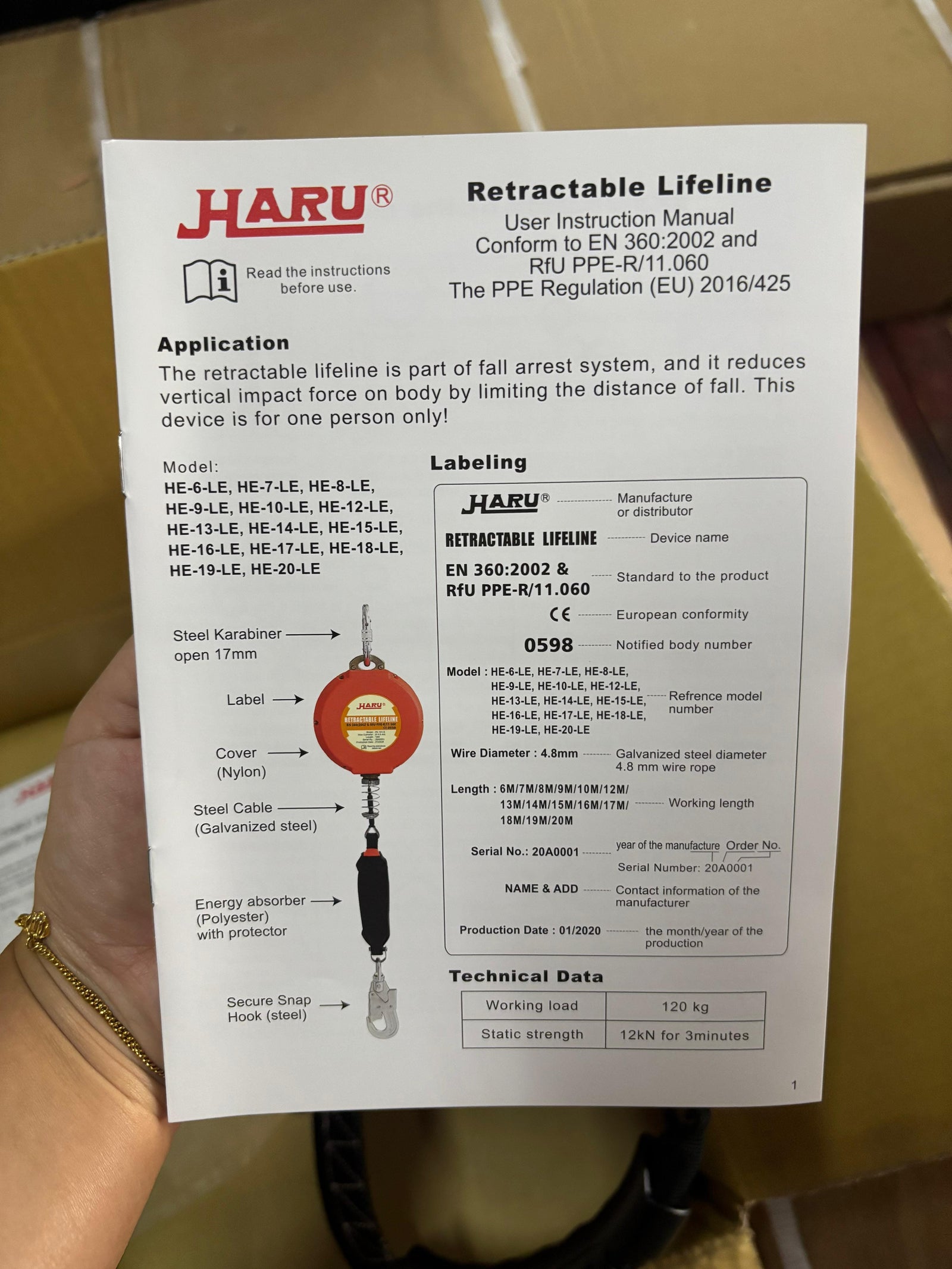 Haru Auto Fall Arrestor 10m Horizontal and Vertical Used #HE-10-LE | M