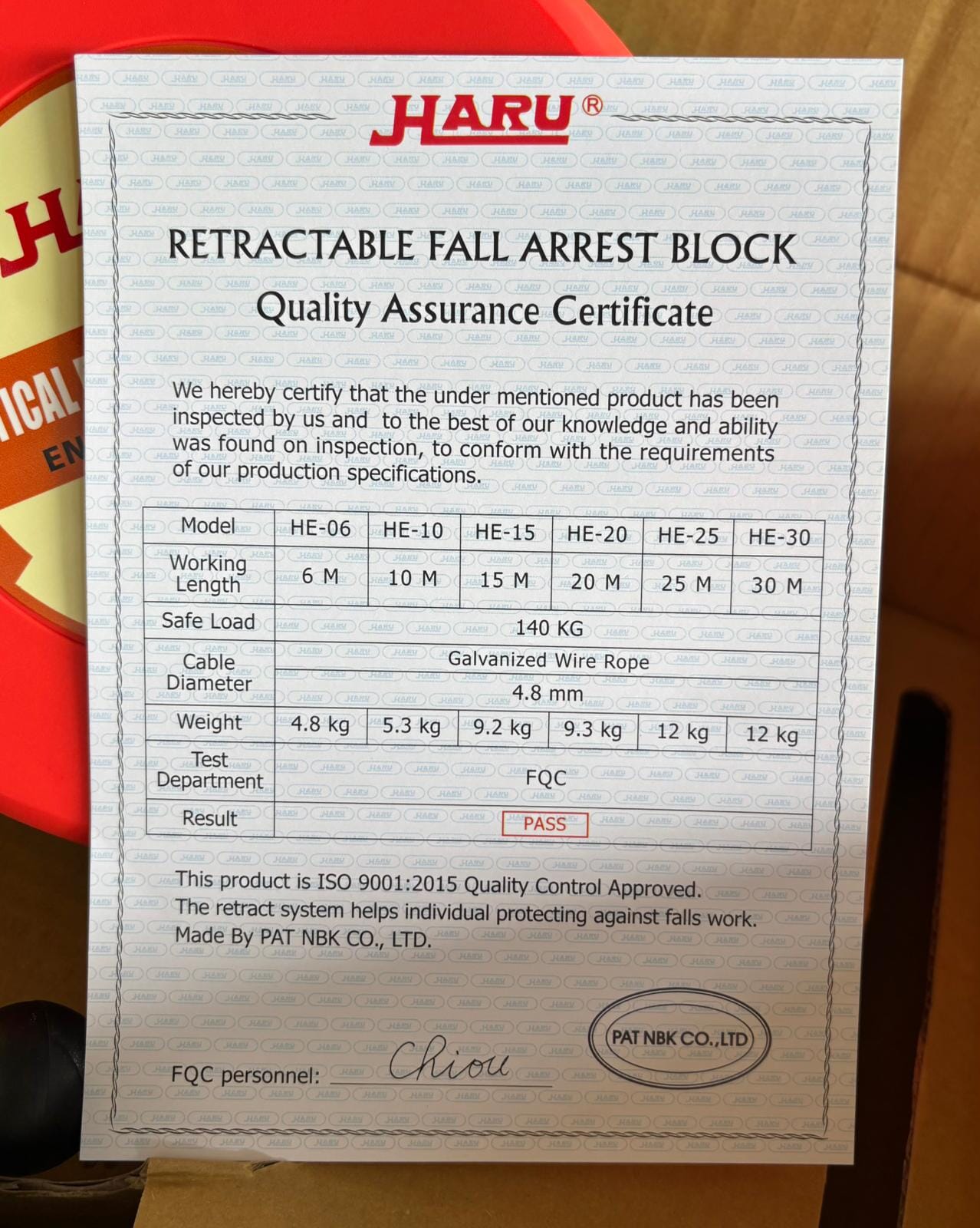 Haru Vertical Auto Fall Arrestor 6M (Retractable Lifeline En360) | Mod