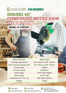 HIKOKI 255mm 10-inch 1500W compound mitre saw with adjustable blade and sturdy base for precise cutting.