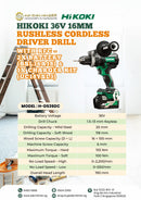 HiKOKI 36V 16mm Brushless Cordless Driver Drill with RFC – 2x Battery (BSL36A18) &amp; 1x Charger Kit (UC18YSL3) | Model: H-DS36DC Cordless Driver Drill HIKOKI 