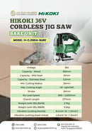 Hikoki 36V Cordless Jig Saw CJ36DA (Bare Unit) | Model: H-CJ36DA-BARE Cordless Jig Saw Hikoki 