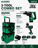Hikoki 36V Tough Combo 5 (DH3628DA 36V 28mm Cordless Rotary Hammer) + (DV36DC 36V Cordless Impact Driver Drill *Bare)+ (BSL36A18 Multivolt Battery) + (UC18SFL Charger X 1+ Storage Box X 3pcs) | Model: H-DH3628DA-C07 Cordless Rotary Hammer Hikoki 