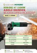Hikoki 4" Angle Grinder 1100W with Side Switch, Slim Handle | Model: H-G10MGE Angle Grinders Hikoki 