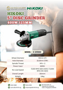 Hikoki 600W G13SS2 disc grinder with 125mm (5-inch) grinding disc, black and silver body, and ergonomic handle.