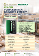 HiKOKI cordless mini grinding pen kit with accessories and storage case, compact rotary tool for detailed grinding and polishing tasks.