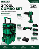Hikoki Tough Combo 1 (DV18DV 18V Cordless Impact Driver Drill *Bare) + (G1810DG 18V 100mm Angle Grinder *Bare) + (BSL1840MF 18V Lithium-ion Battery X 3)+ (UC18SFL Charger X 1 + Storage Box X 3pcs ) | Model: H-DV18DG-C13 Cordless Impact Driver Drill Hikoki 