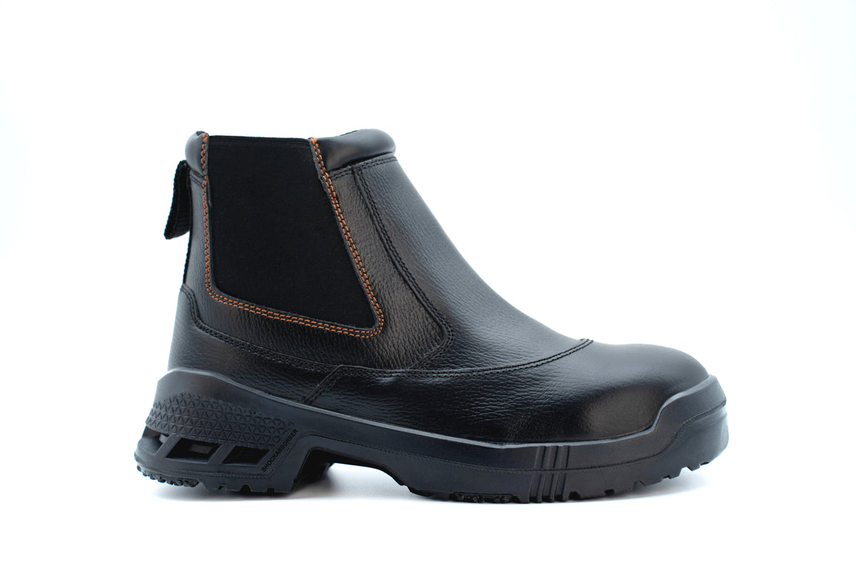 King's Black Chelsea Boots Back Pull Up Mid Cut Safety Shoes (6 Months