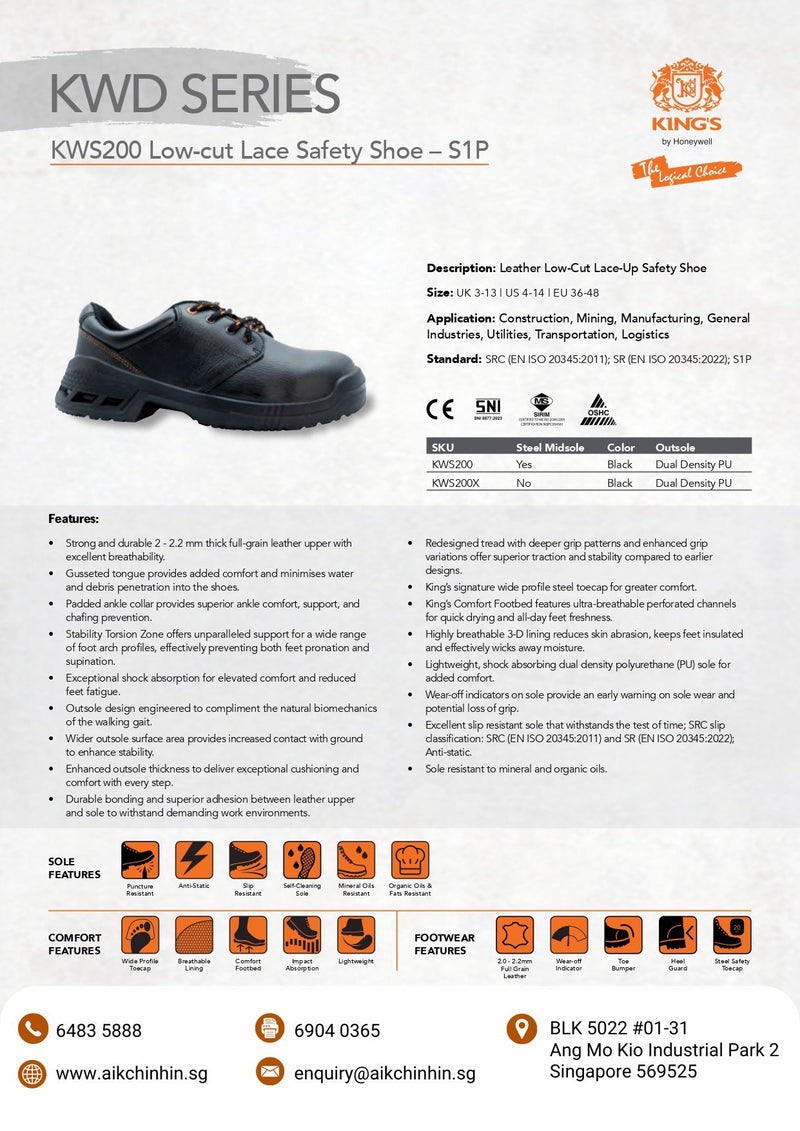 King's Black Lowcut Laceup SD Shoe  (6 Months Warranty) | Model : KWS200 | UK Sizes: #3, #4, #5, #6, #7, #8, #9, #10, #11, #12