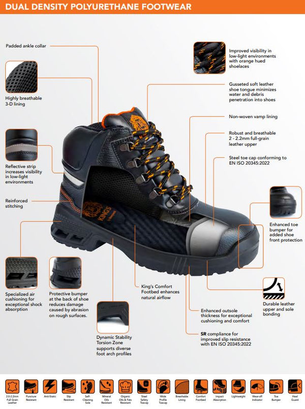 KING'S Black Rigger Side Pull-up High Cut Safety Shoes Boots (6 Months
