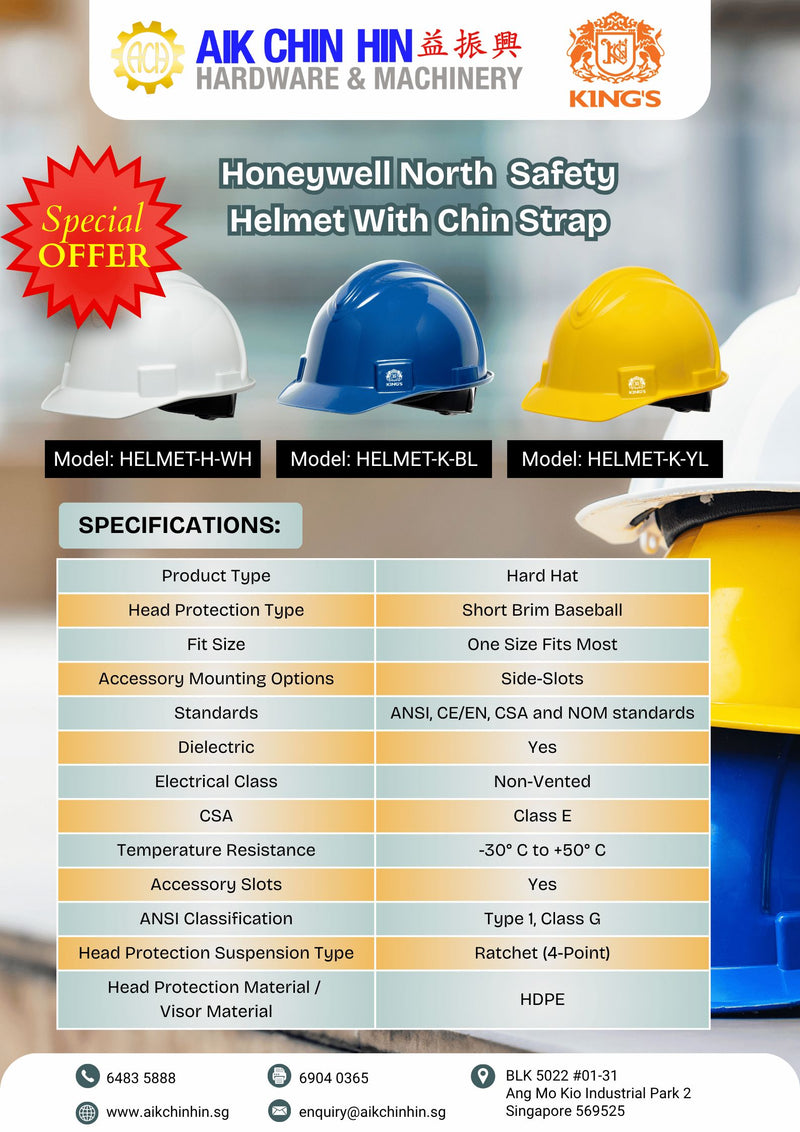 King's North Yellow Safety Helmet With Chin Strap (NSB10002) | Model : HELMET-K-YL Safety Helmet Honeywell 