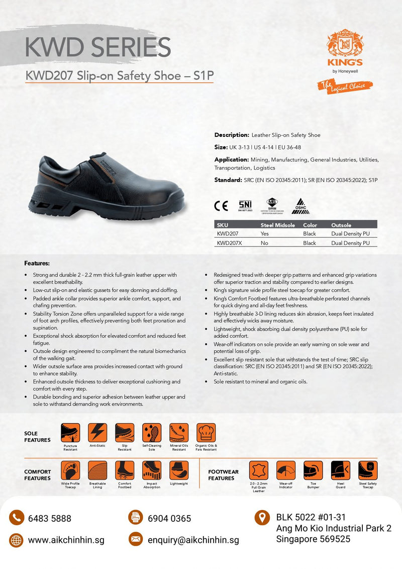 KING'S Slip On Low Cut Safety Shoe Boot (6 Months Warranty) | Model : KWD207 Safety Shoes KING'S 