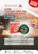 Licon Cutting Disc 5" 125*1.2mm*22.23mm Green for Stainless Steel | Model : CD-L0512-G Cutting Disc LICON 