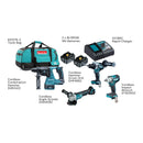 Makita 18V Cordless Combo Kit Includes Combination Hammer, Hammer Driver Drill, Impact Wrench BL, Angle Grinder and 2x 5.0Ah Batteries with Charger Makita 