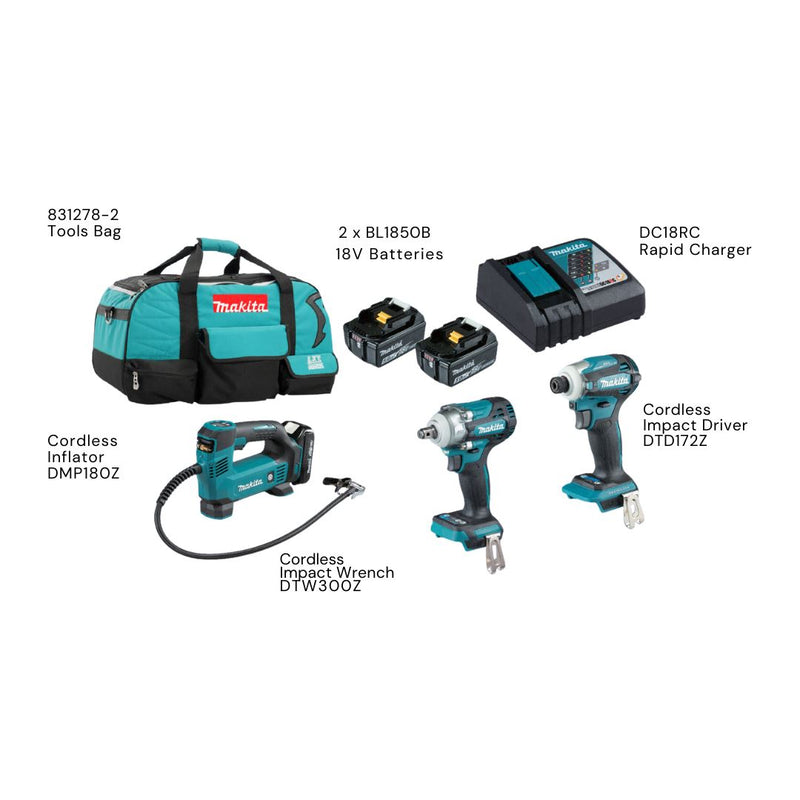 Makita 18V Cordless Combo Kit Includes Trimmer, Driver Drill, Jig Saw and 2x 5.0Ah Batteries with Charger Makita 