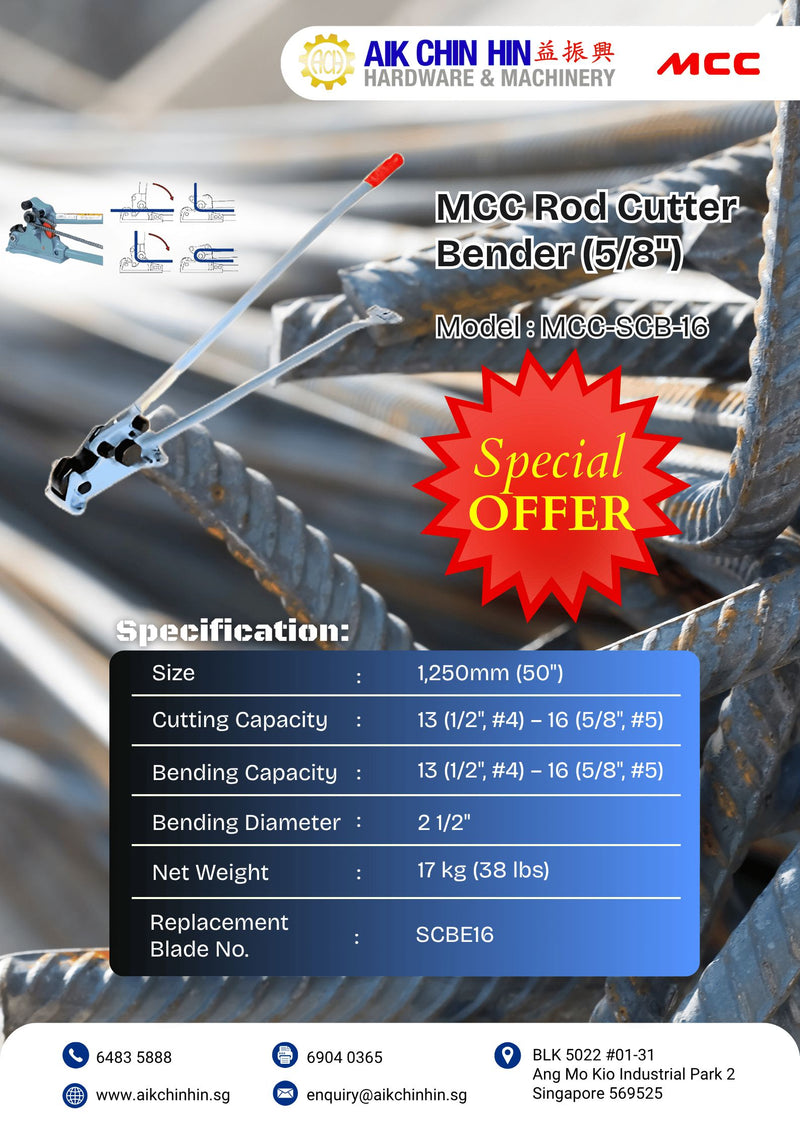 MCC Rod Cutter Bender (5/8") | Model : MCC-SCB-16 Cutter Bender MCC 