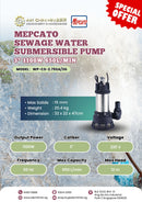 Mepcato 3" 1100W 650L/min Sewage Water Submersible Pump | Model : WP-CS-2.75SA/3G Submersible Pump MEPCATO 