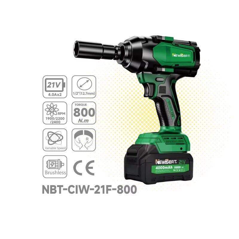 Newbeat 1/2'' Cordless Impact Wrench (BL) 21V 800N.m C/W 2 Battery and 1 Charger | Model: NBT-CIW-21F-800 Cordless Impact Wrench Newbeat 
