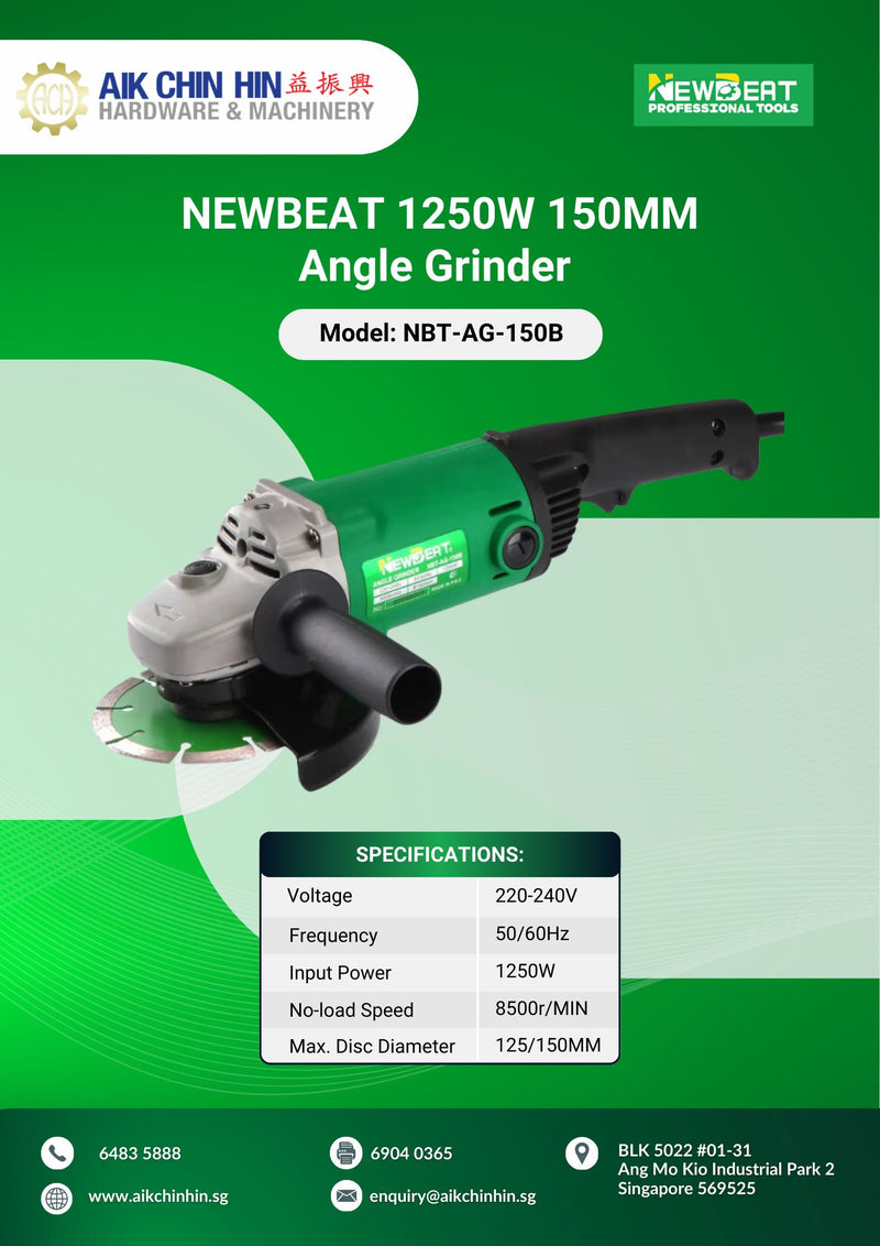 NEWBEAT 1250W 150MM Angle Grinder | Model: NBT-AG-150B Angle Grinder NEWBEAT 