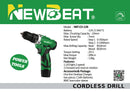 NEWBEAT 12V Cordless Hand Drill C/W 2 Battery & 1 Charger | Model : NBT-CD-12B Cordless Drill NEWBEAT 
