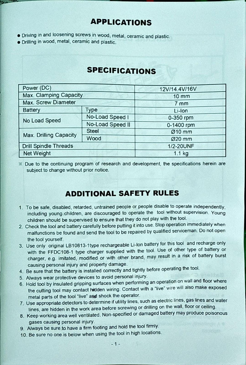 NEWBEAT 12V Cordless Impact Drill C/W 2 Battery & 1 Charger | Model : NBT-CID-12B Cordless Impact Drill NEWBEAT 