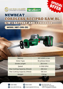Newbeat 21V 4.0ah Cordless Recipro Saw BL c/w 1 Battery and 1 Charger | Model: NBT-CRS-21C Cordless Recipro Saw NEWBEAT 