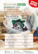 Newbeat 21V 7" Cordless Circular Saw c/w 2 Battery 4.0ah &amp; 1 Charger | Model: NBT-CCSM-185A Cordless Circular Saw NEWBEAT 