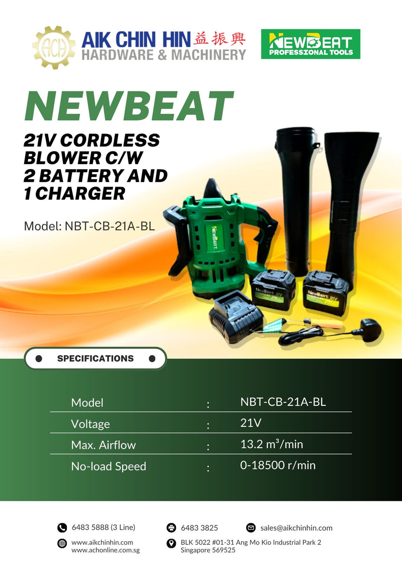 Newbeat 21V Cordless Blower C/W 2 Battery and 1 Charger Leaf Blower | Model : NBT-CB-21A-BL Cordless Blower NEWBEAT 