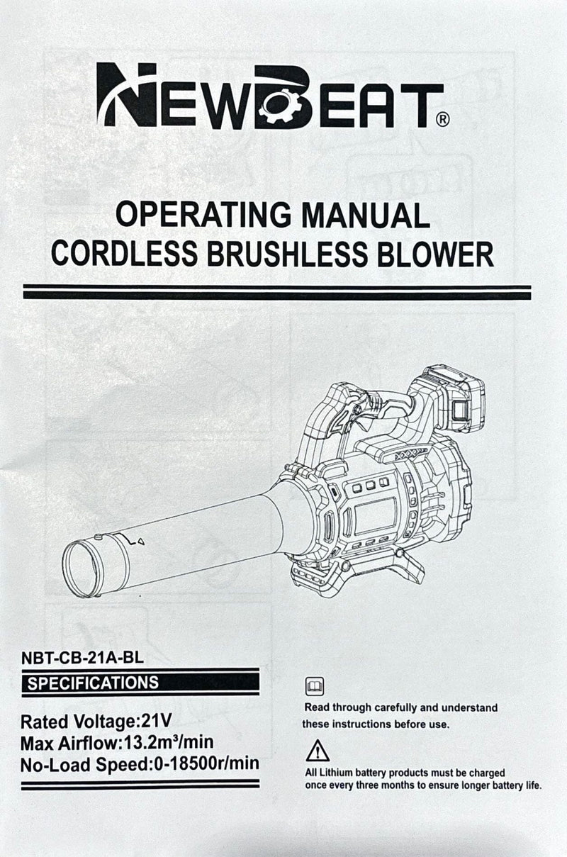 Newbeat 21V Cordless Blower C/W 2 Battery and 1 Charger | Model : NBT-CB-21A-BL Cordless Blower NEWBEAT 