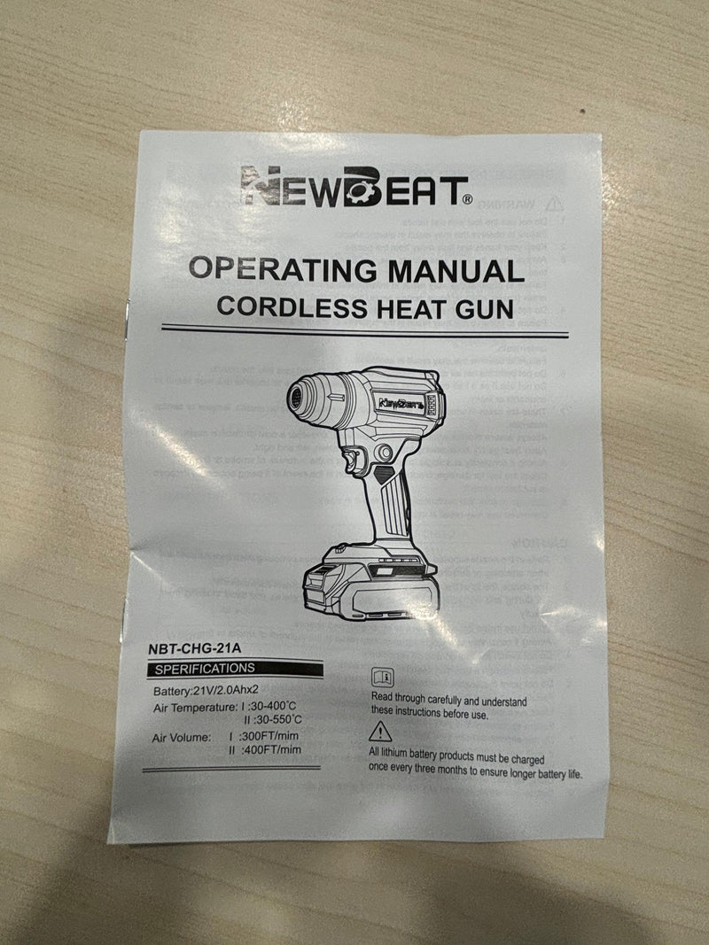 NEWBEAT 21V Cordless Heat Gun | Model : NBT-CHG-21A Heat Gun NEWBEAT 