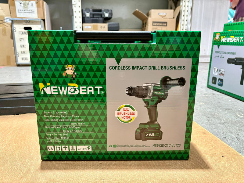 Newbeat 21V Cordless Impact Drill (BL) 1/2" 120N.m C/W 2 Battery and 1 Charger | Model: NBT-CID-21C-BL120 Cordless Impact Drill NEWBEAT 