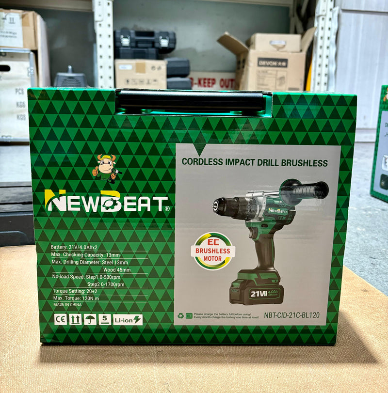 Newbeat 21V Cordless Impact Drill (BL) 1/2" 120N.m C/W 2 Battery and 1 Charger | Model: NBT-CID-21C-BL120 Cordless Impact Drill NEWBEAT 