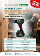 Newbeat 21V Cordless Impact Drill (BL) 1/2" 120N.m c/w Battery 4.0AH &amp; 1 Charger | Model: NBT-CID-21O-BL120 Impact Drill NEWBEAT 