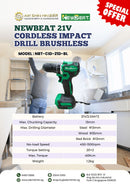 NEWBEAT 21V Cordless Impact Drill Brushless | Model : NBT-CID-21D-BL Cordless Impact Drill NEWBEAT 