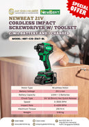 Newbeat 21v Cordless Impact Screwdriver W/ Toolset C/W 2 Battery And 1 Charger | Model: NBT-CIS-21AT-BL Cordless Impact Screwdriver Newbeat 