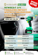 NEWBEAT 21V Cordless Impact Wrench (Brushless) 300N.m C/W 2 Battery & 1 Charger | Model : NBT-CIW-21B Cordless Impact Wrench NEWBEAT 