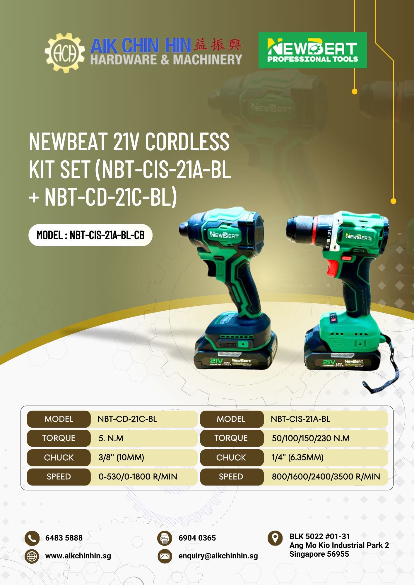 Newbeat 21V Cordless Kit Set (NBT-CIS-21A-BL + NBT-CD-21C-BL) | Model