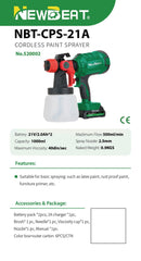 Newbeat 21V Cordless Paint Sprayer C/W 2 Battery And 1 Charger | Model: NBT-CPS-21A Cordless Paint Sprayer Newbeat 