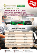 Newbeat 21v Cordless Ratchet Wrench 100 N.m (Bl) C/W 2 Battery 2.0ah &amp; 1 Charger &nbsp;| Model: NBT-CRW-21A-BL Cordless Ratchet Wrench Newbeat 