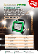 Newbeat 21V Cordless Work Light (Bare Unit) w/o Battery and Charger | Model: NBT-CWL-21C Cordless Worklight NEWBEAT 